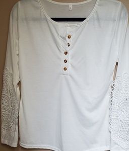 White long sleeve crochet arms top
